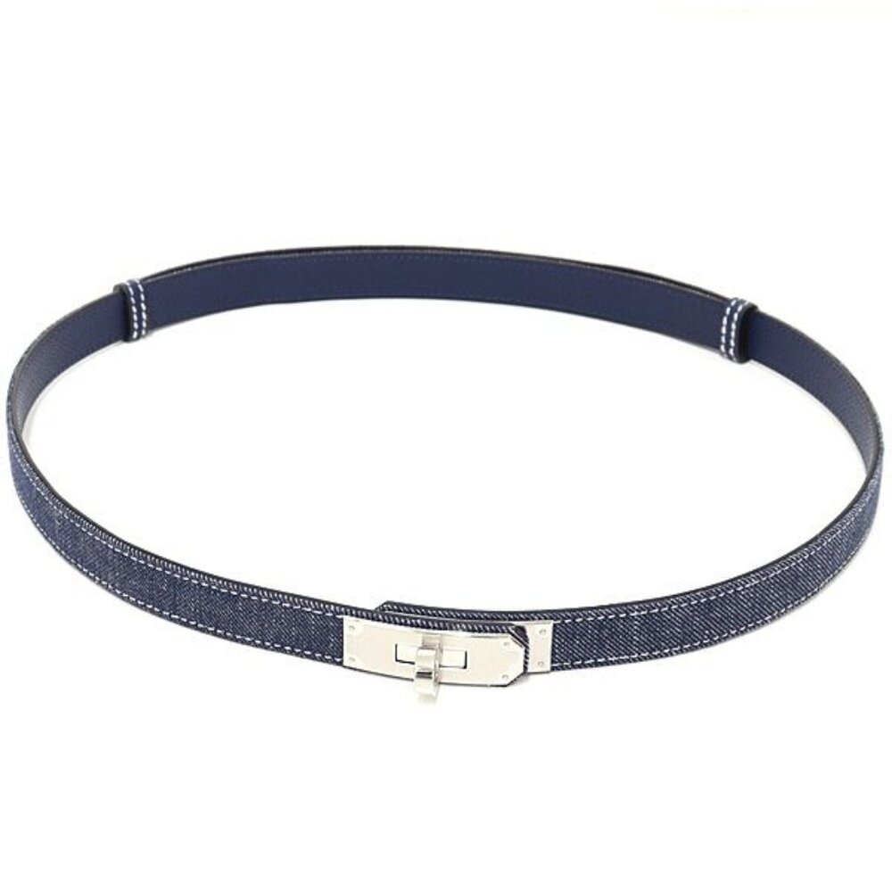 Hermes Belt Kelly Jean 18 PM Epson Denim Blue Sellier Silver Hardware